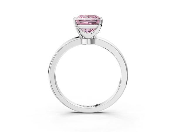 White gold Fancy Pink Princess  Solitaire Diamond Ring with Six-Prong Setting on a Classic Band