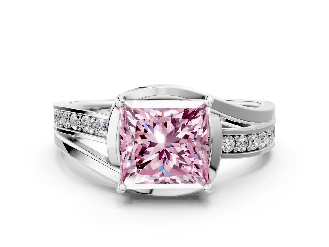 White gold Fancy Pink Princess  Solitaire Diamond Ring with Split Shank and Prong Setting_17