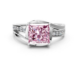 White gold Fancy Pink Princess  Solitaire Diamond Ring with Split Shank and Prong Setting_17