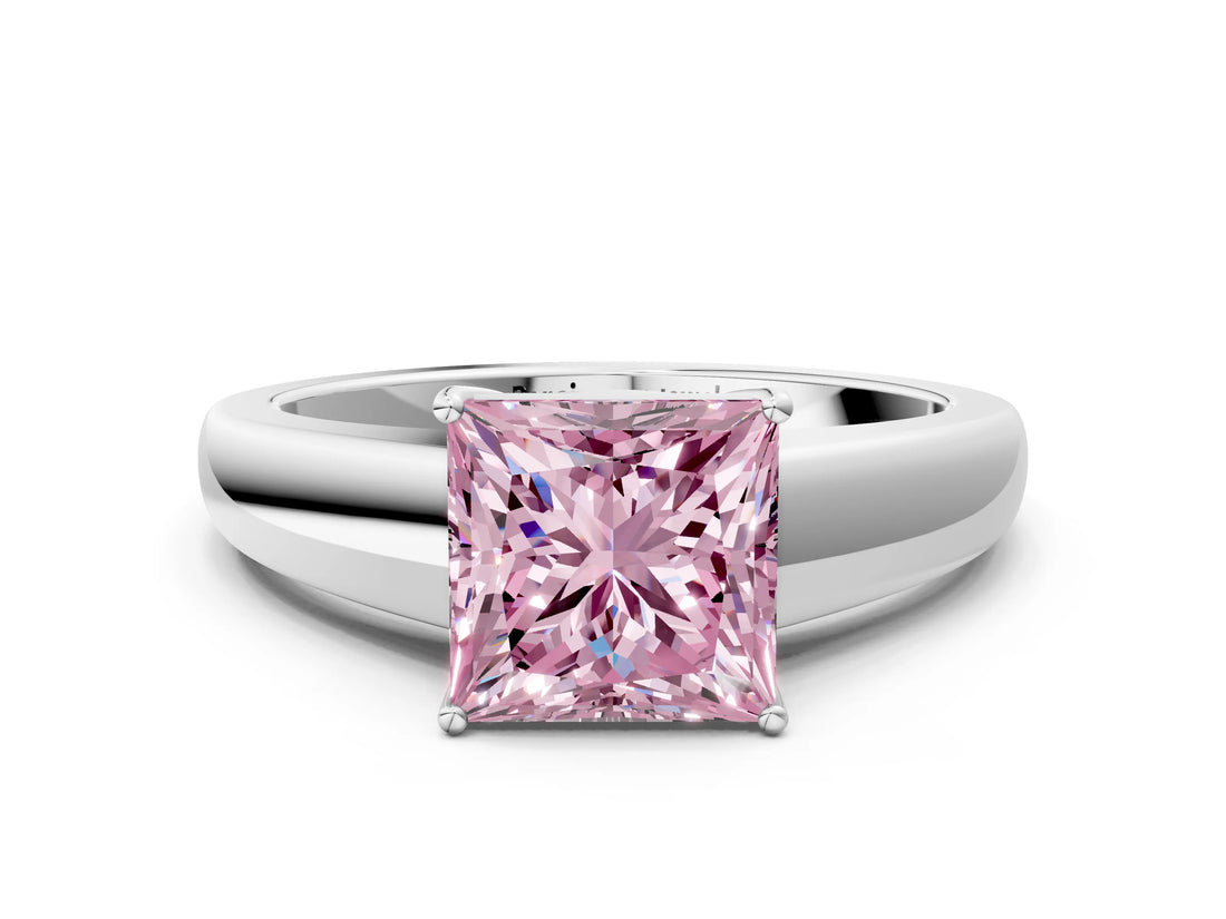 White gold Fancy Pink Princess  Solitaire Diamond Ring with Tapered Band and Four-Prong Setting_53