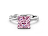 White gold Fancy Pink Princess  Solitaire Diamond Ring with Thin Band and Four-Prong Setting