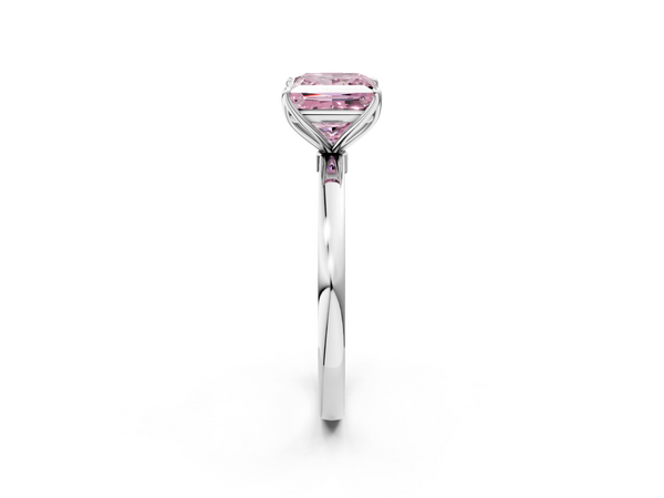 White gold Fancy Pink Princess  Solitaire Diamond Ring with Thin Band and Four-Prong Setting