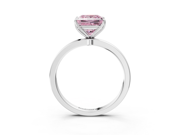 White gold Fancy Pink Princess  Solitaire Diamond Ring with Thin Band and Four-Prong Setting