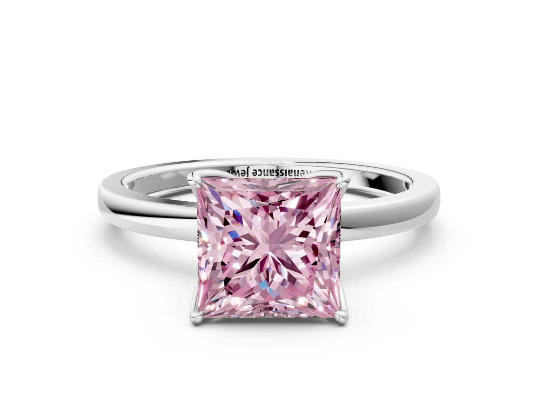 White gold Fancy Pink Princess  Solitaire Diamond Ring with Thin Band and Four-Prong Setting_60