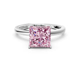 White gold Fancy Pink Princess  Solitaire Diamond Ring with Thin Band and Four-Prong Setting_60