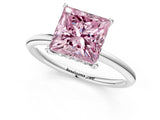 White gold Fancy Pink Princess  Solitaire Diamond Ring with a Classic Band and Four-Prong Setting 1