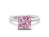 White gold Fancy Pink Princess  Solitaire Diamond Ring with a Classic Band and Four-Prong Setting