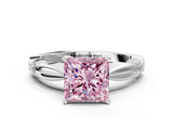 White gold Fancy Pink Princess  Solitaire Diamond Twisted Band with Four-Prong Setting
