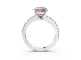 White gold Fancy Pink Princess  Solitaire Diamond with Pavé Band and Four-Prong Setting_3