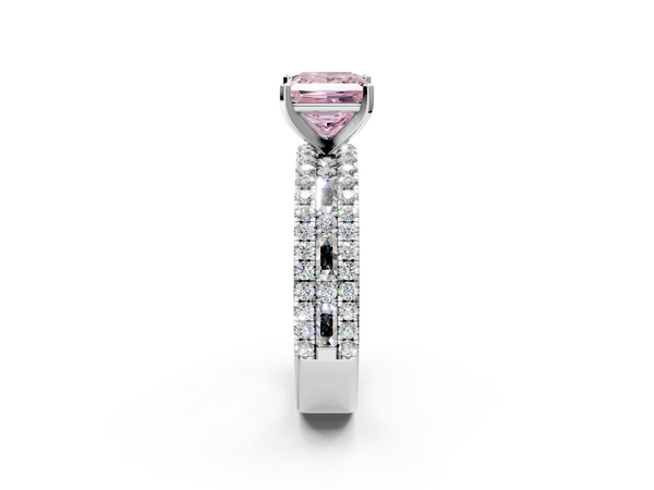 White Gold Princess Cut Pave and Baguette Engagement Ring Setting for Fancy Pink Center