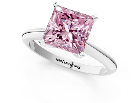 White gold Fancy Pink Princess  Solitaire Engagement Ring with Classic Band and Four-Prong Setting_1