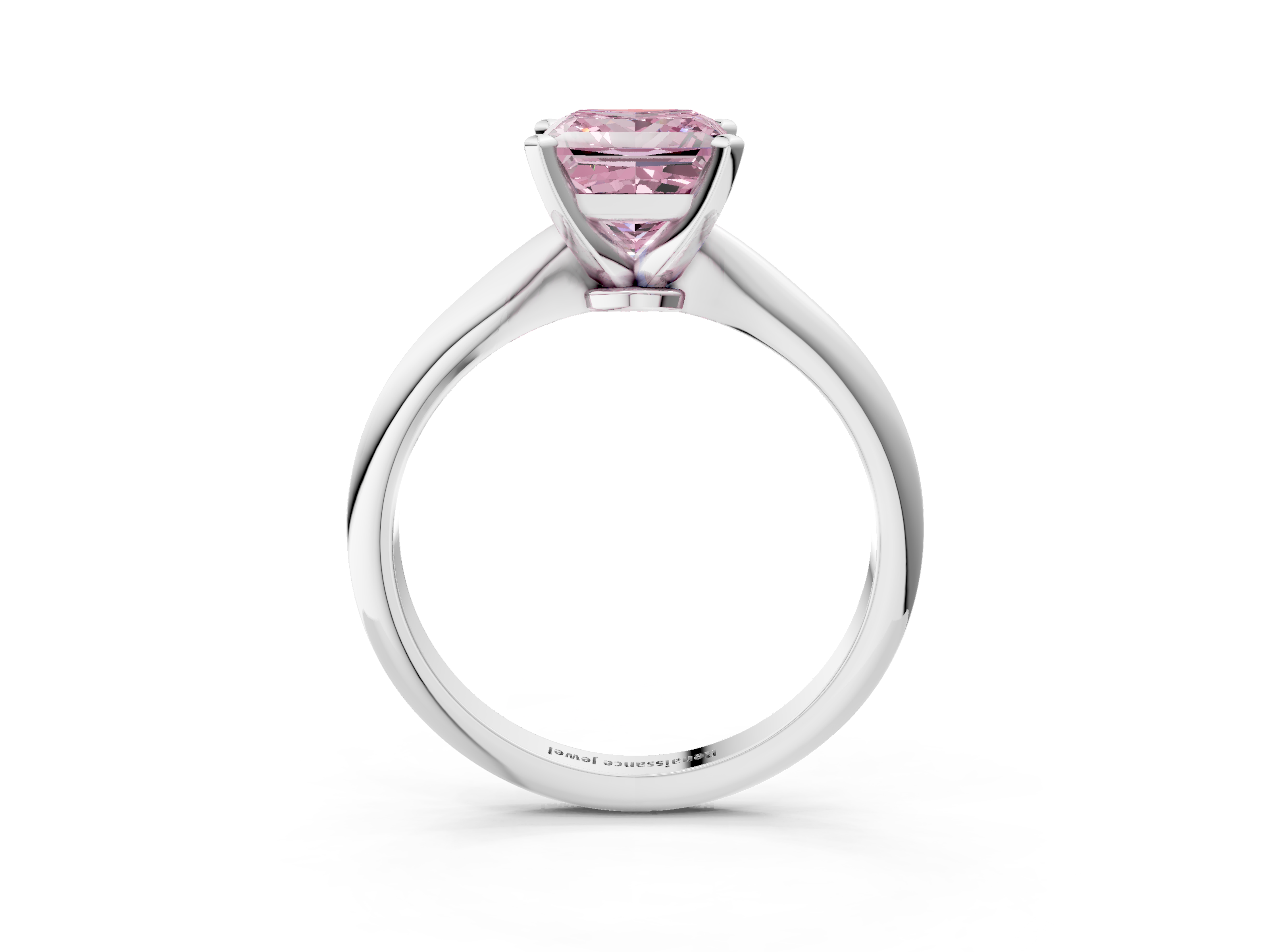 White gold Fancy Pink Princess  Solitaire Engagement Ring with Classic Band and Four-Prong Setting_3