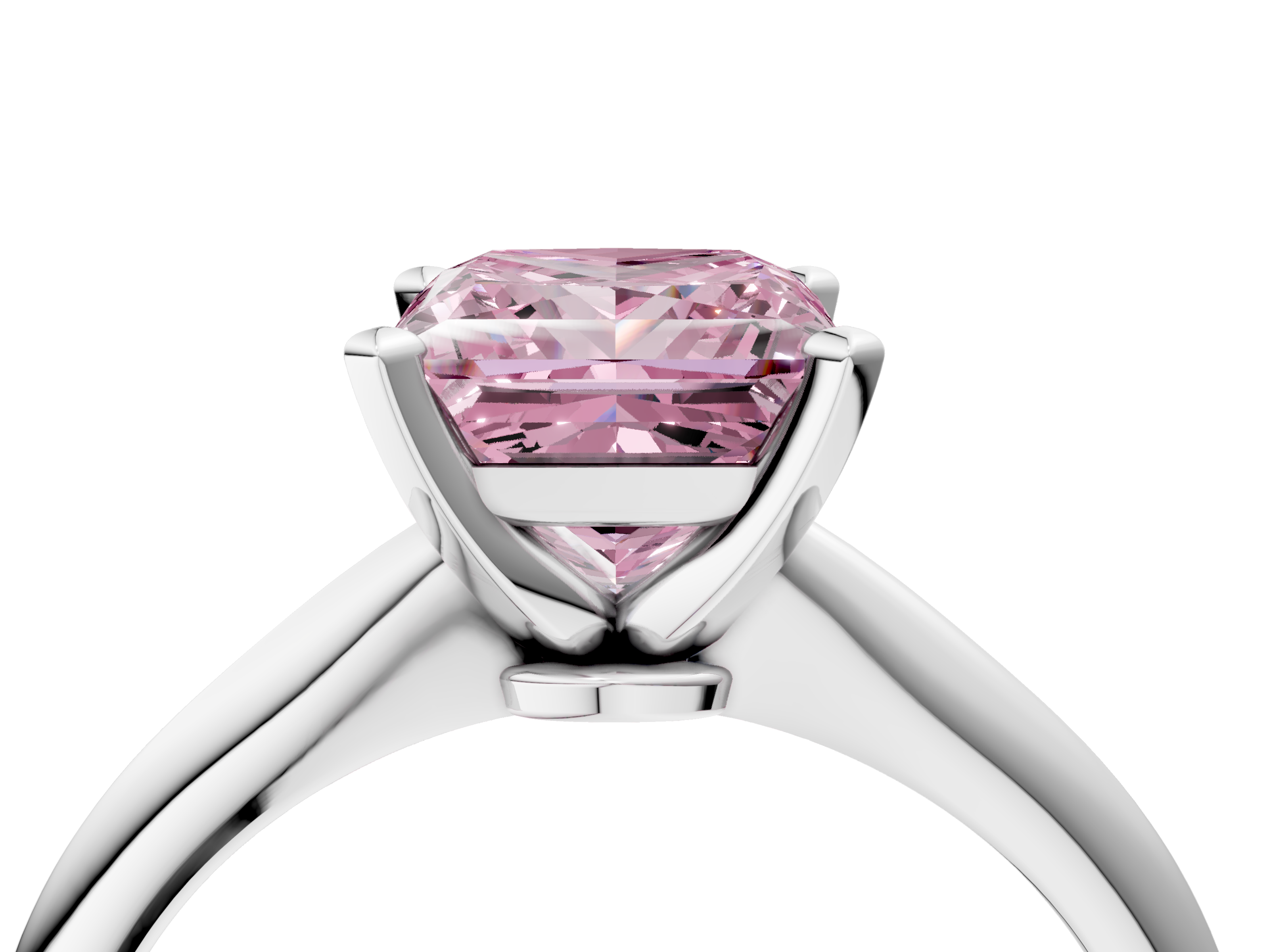 White gold Fancy Pink Princess  Solitaire Engagement Ring with Classic Band and Four-Prong Setting_4
