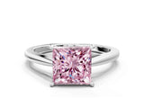 White gold Fancy Pink Princess  Solitaire Engagement Ring with Four-Prong Setting and Classic Band