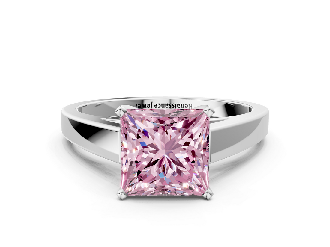White gold Fancy Pink Princess  Solitaire Engagement Ring with Four-Prong Setting and Tapered Band_3