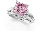 White gold Fancy Pink Princess  Solitaire Filigree Engagement Ring with Halo and Prong Setting_1