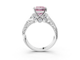 White gold Fancy Pink Princess  Solitaire Filigree Engagement Ring with Halo and Prong Setting_3