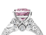 White gold Fancy Pink Princess  Solitaire Filigree Engagement Ring with Halo and Prong Setting_4