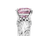 White gold Fancy Pink Princess  Solitaire Filigree Engagement Ring with Halo and Prong Setting_5