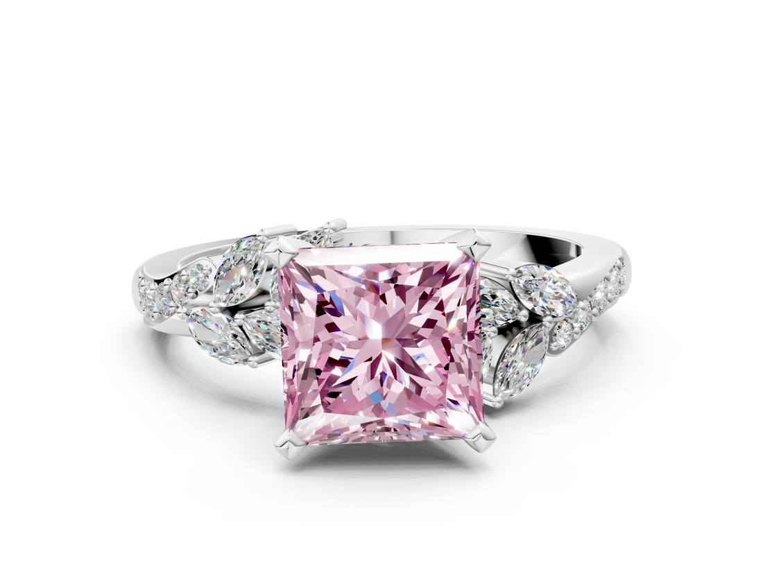 White gold Fancy Pink Princess  Solitaire Marquise Twist Band with Six-Prong Setting