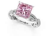 White gold Fancy Pink Princess  Solitaire Milgrain Diamond Engagement Ring with Bezel and Marquise Band_1