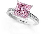 White gold Fancy Pink Princess  Solitaire Pavé Band Prong Setting Ring_1