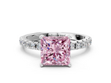 White gold Fancy Pink Princess  Solitaire Pavé Band with Four-Prong Setting
