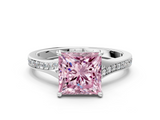 White gold Fancy Pink Princess  Solitaire Pavé Band with Four-Prong Setting_17