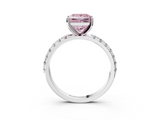 White gold Fancy Pink Princess  Solitaire Pavé Band with Four-Prong Setting_3