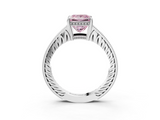 White gold Fancy Pink Princess  Solitaire Pavé Diamond Milgrain Engagement Ring with Four-Prong Setting_3