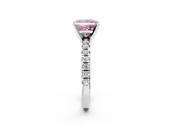 Platinum Fancy Pink Princess  Solitaire Pave Diamond Engagement Ring with Four-Prong Setting