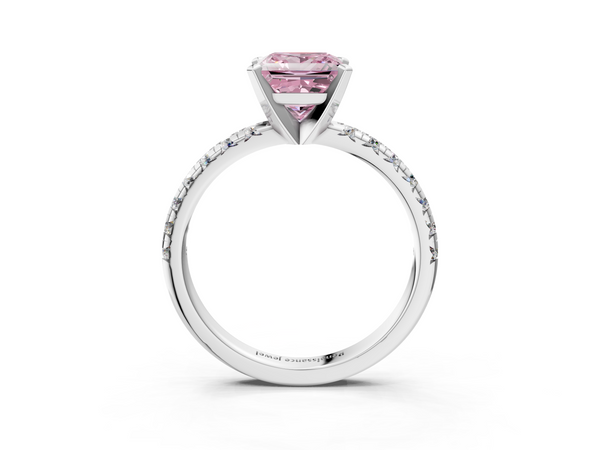 Platinum Fancy Pink Princess  Solitaire Pave Diamond Engagement Ring with Four-Prong Setting