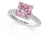 White gold Fancy Pink Princess  Solitaire Pave Diamond Engagement Ring with Prong Setting_1