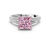 White gold Fancy Pink Princess  Solitaire Pave Split Shank Engagement Ring with Six-Prong Setting