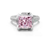 White gold Fancy Pink Princess  Solitaire Pave Split Shank Ring with Four-Prong Setting_141