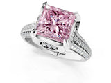 White gold Fancy Pink Princess  Solitaire Pave Split Shank Ring with Four-Prong Setting_142