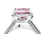 White gold Fancy Pink Princess  Solitaire Pave Split Shank Ring with Four-Prong Setting_142