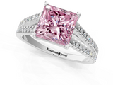 White gold Fancy Pink Princess  Solitaire Split Shank Pavé Diamond Engagement Ring_1