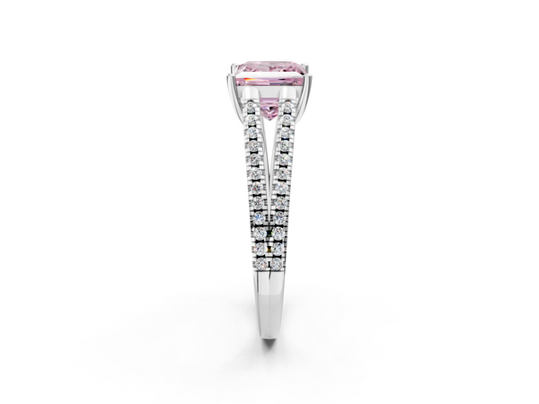 Platinum Fancy Pink Princess Cut Diamond Solitaire Engagement Ring with Split Shank Pavé Band