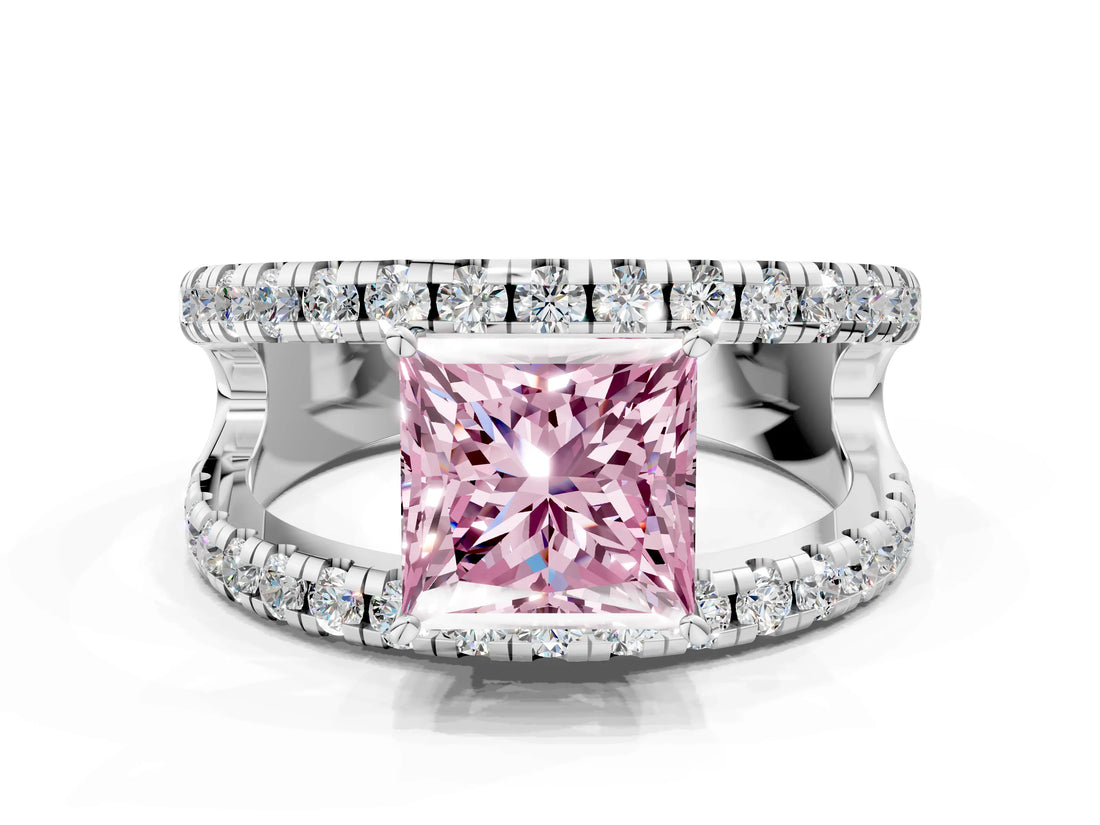 White gold Fancy Pink Princess  Solitaire Split Shank Pave Diamond Ring_29