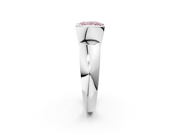 White gold Fancy Pink Princess  Solitaire Tension Set Diamond Ring with Wide Band