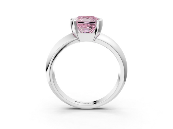 White gold Fancy Pink Princess  Solitaire Tension Set Diamond Ring with Wide Band