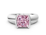 White gold Fancy Pink Princess  Solitaire Tension Set Diamond Ring with Wide Band
