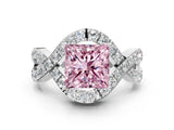 White gold Fancy Pink Princess  Solitaire Twist Band Pavé Diamond Engagement Ring_78