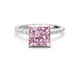 White gold Fancy Pink Princess  Solitaire Twist Band Ring with Four-Prong Setting_136