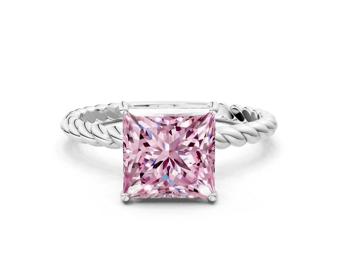 White gold Fancy Pink Princess  Solitaire Twist Band Ring with Four-Prong Setting_137