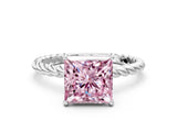 White gold Fancy Pink Princess  Solitaire Twist Band Ring with Four-Prong Setting_24