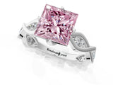 White gold Fancy Pink Princess  Solitaire Twist Band with Leaf Prong Setting 2