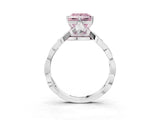 White gold Fancy Pink Princess  Solitaire Twist Band with Leaf Prong Setting 4