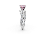 White gold Fancy Pink Princess  Solitaire Twist Band with Pavé Setting and Four-Prong Setting_2